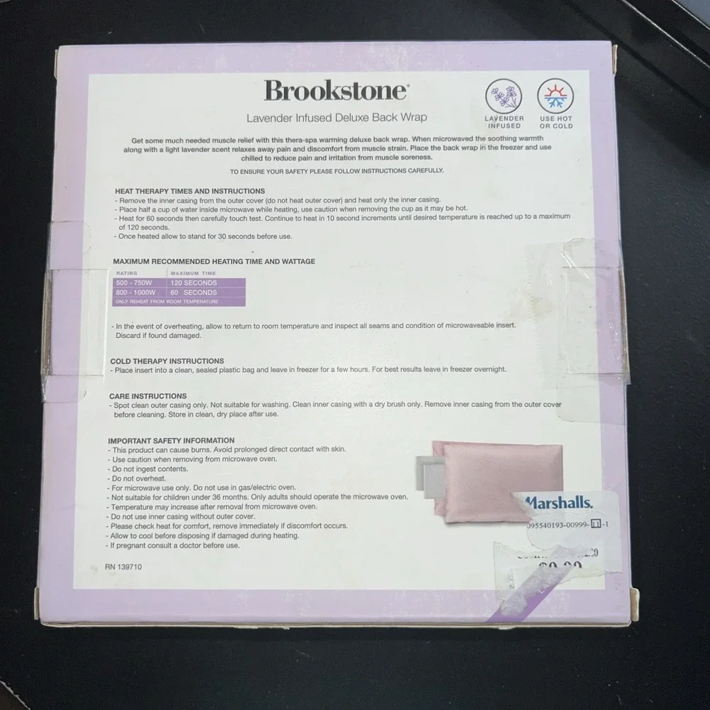 Brookstone Thera-Spa Warming Back Wrap Hot &‎ Cold Therapy Lavender Infused Gift